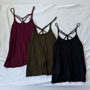 Set of 3 Tank Tops - Burgundy, Olive, Black - Hippie Rose - Small